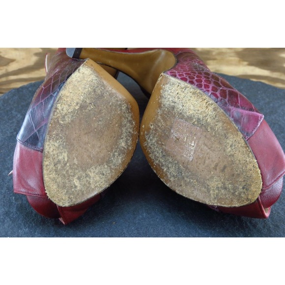 Rebeca Sanver Size 41 C Burgundy Open Toe Platform Leather Women 157 - Picture 7 of 8